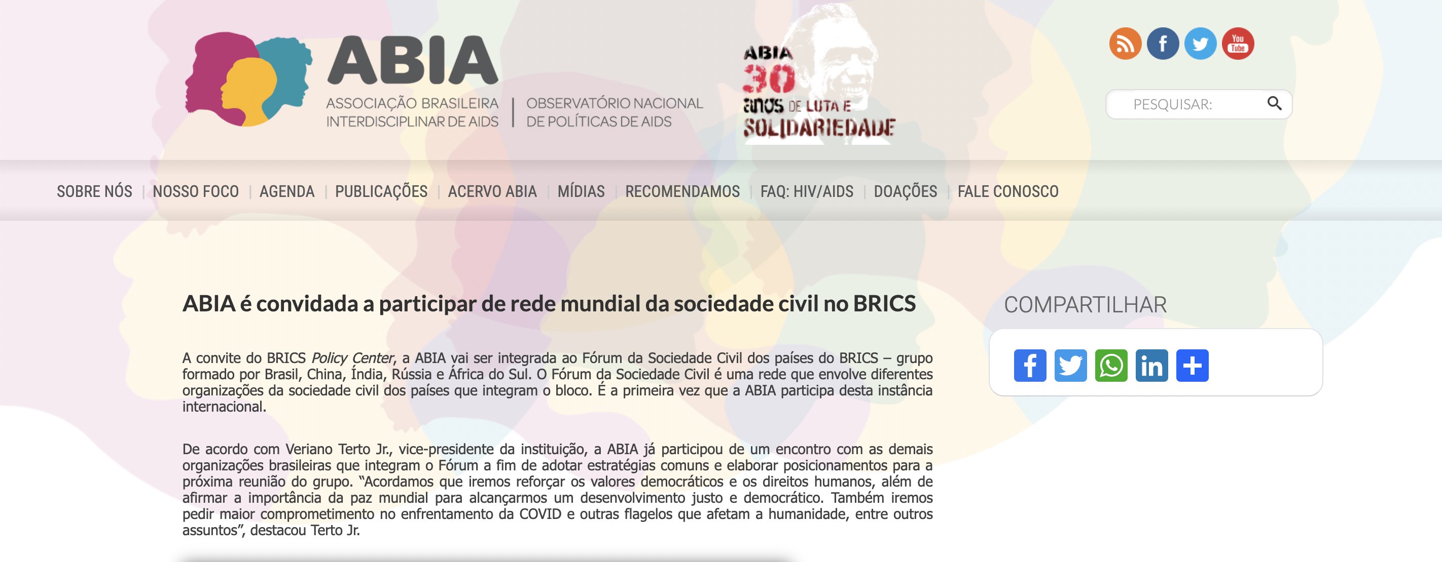 A convite do BRICS Policy Center, a ABIA vai ser integrada ao Fórum da Sociedade Civil dos países do BRICS