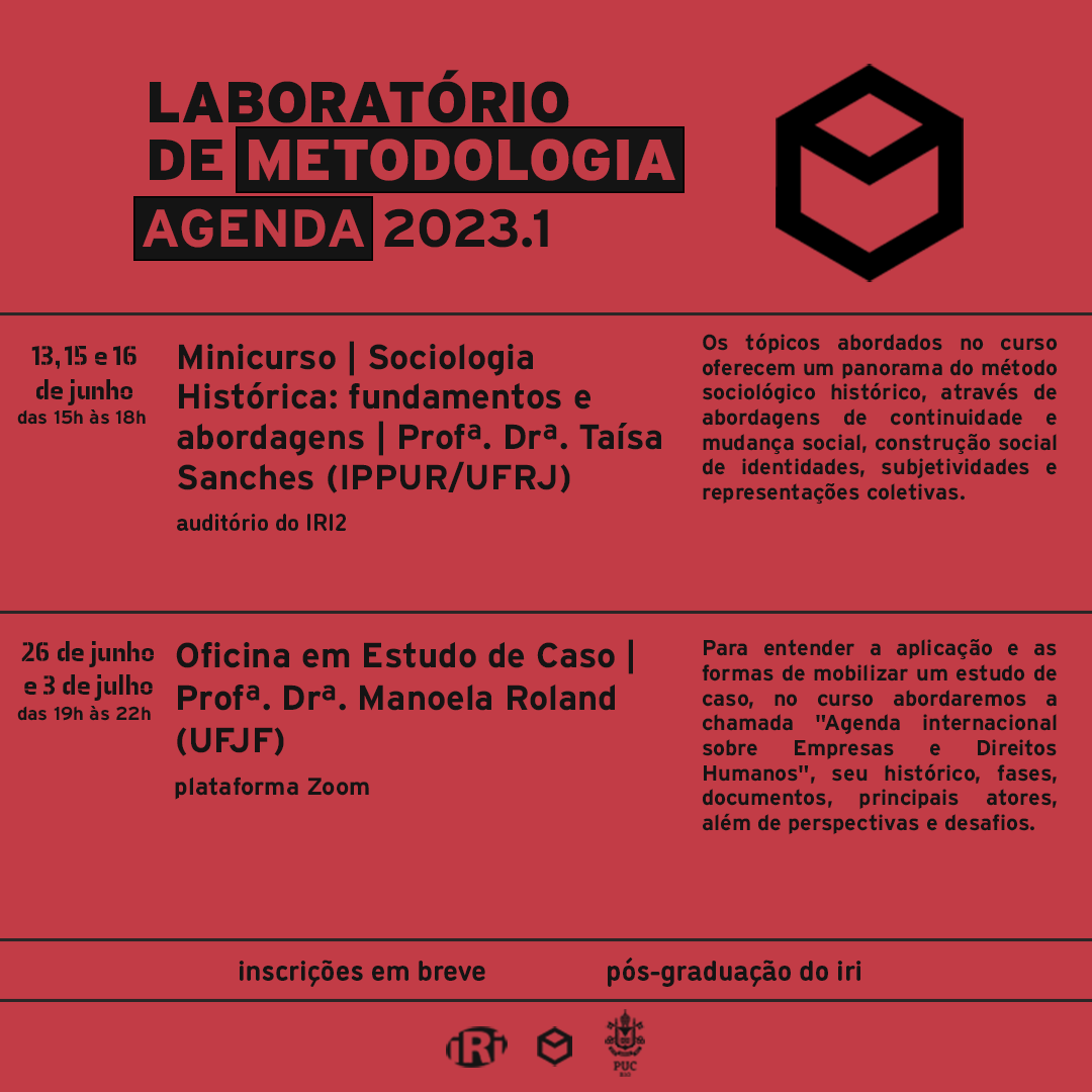 Agenda do Laboratório de Metodologia para 2023.1