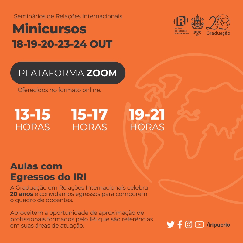 Seminários de Relações Internacionais: Minicursos – inscrições até 13 de outubro.